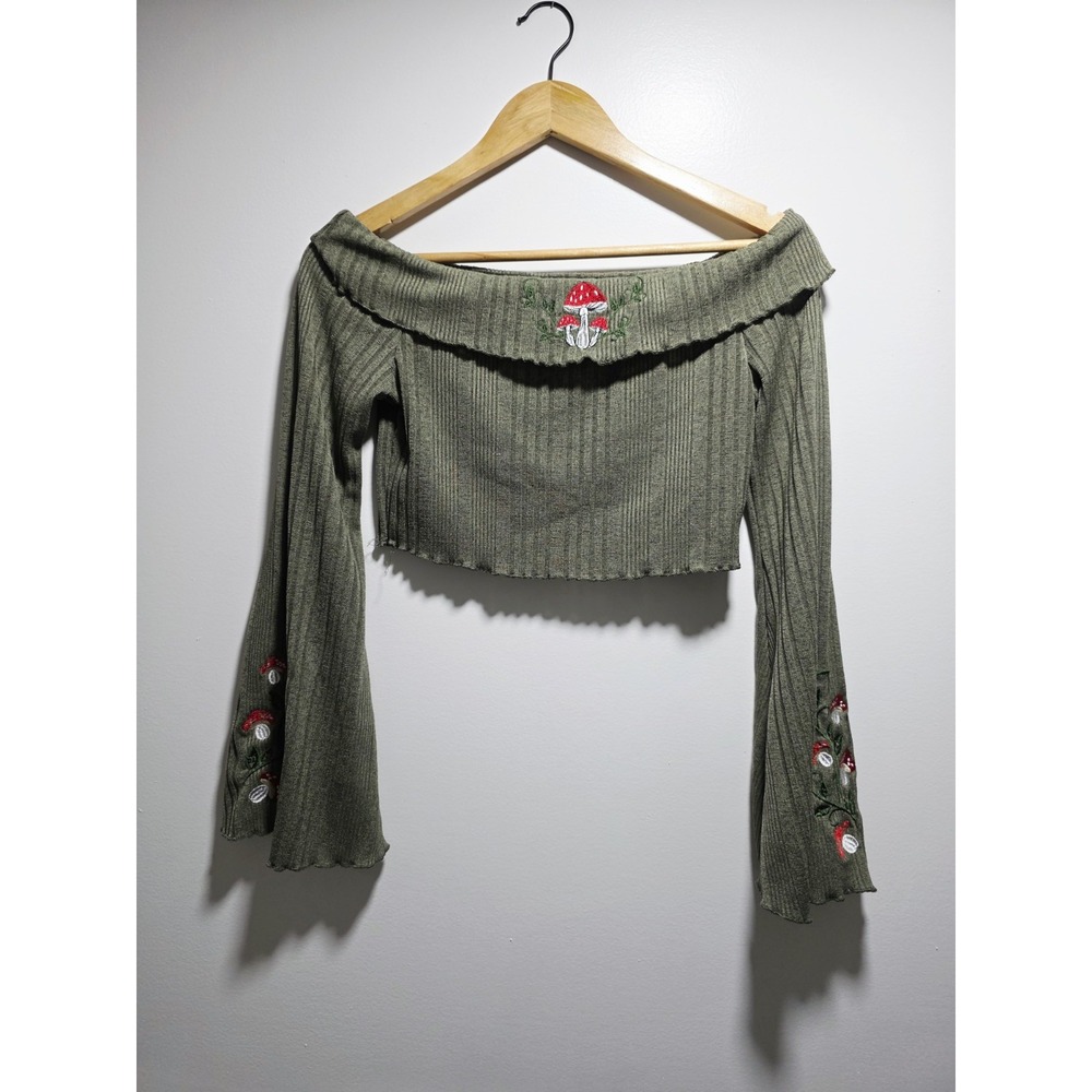 Romwe Fairycore Casual Mushroom Embroidered Off-Shoulder Size M Long Sleeve